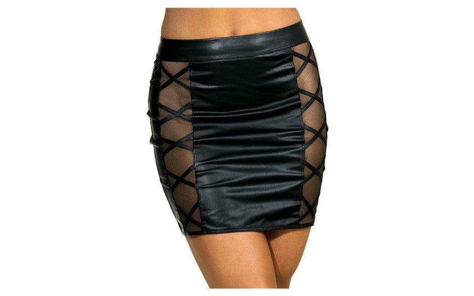 Stretch Wetlook Mesh Criss Cross Skirt Black - Naughty by Nature Adult Store