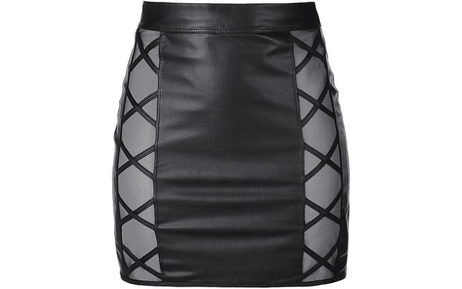 Stretch Wetlook Mesh Criss Cross Skirt Black - Naughty by Nature Adult Store