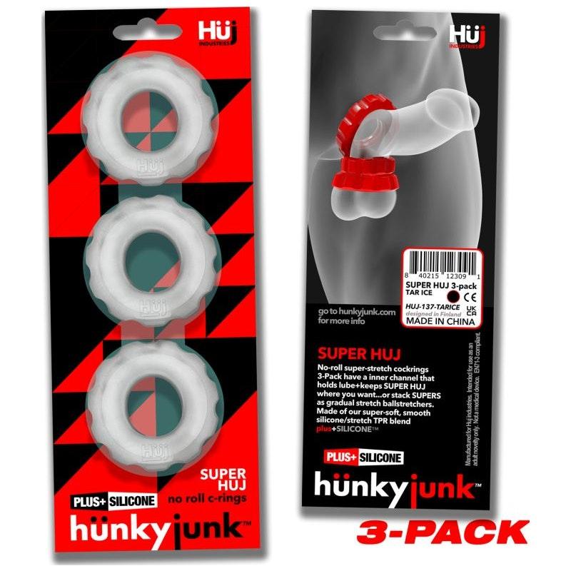 Super Hunkyjunk 3 Pc Cockrings Clear Ice - Adult Toys