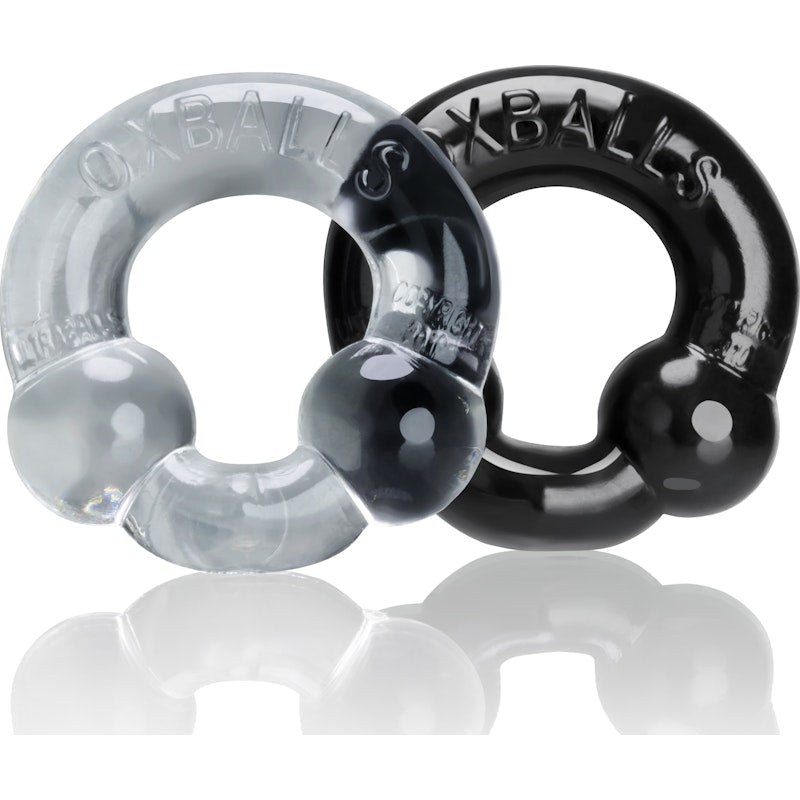 Ultraballs 2 Pk Cockring Black And Clear - Adult Toys