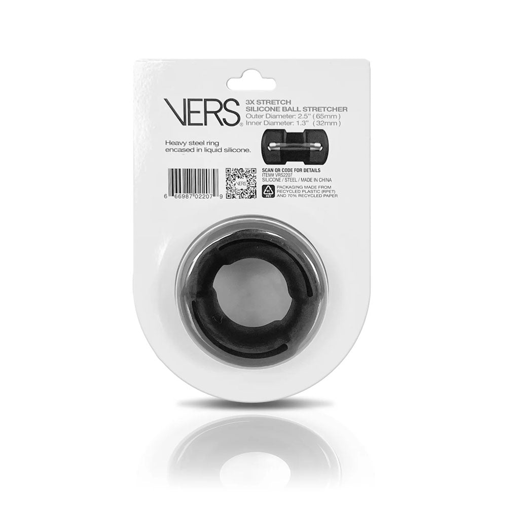 VERS Liquid Silicone Black Ball Stretcher Ring with Steel Core - COCK RINGS