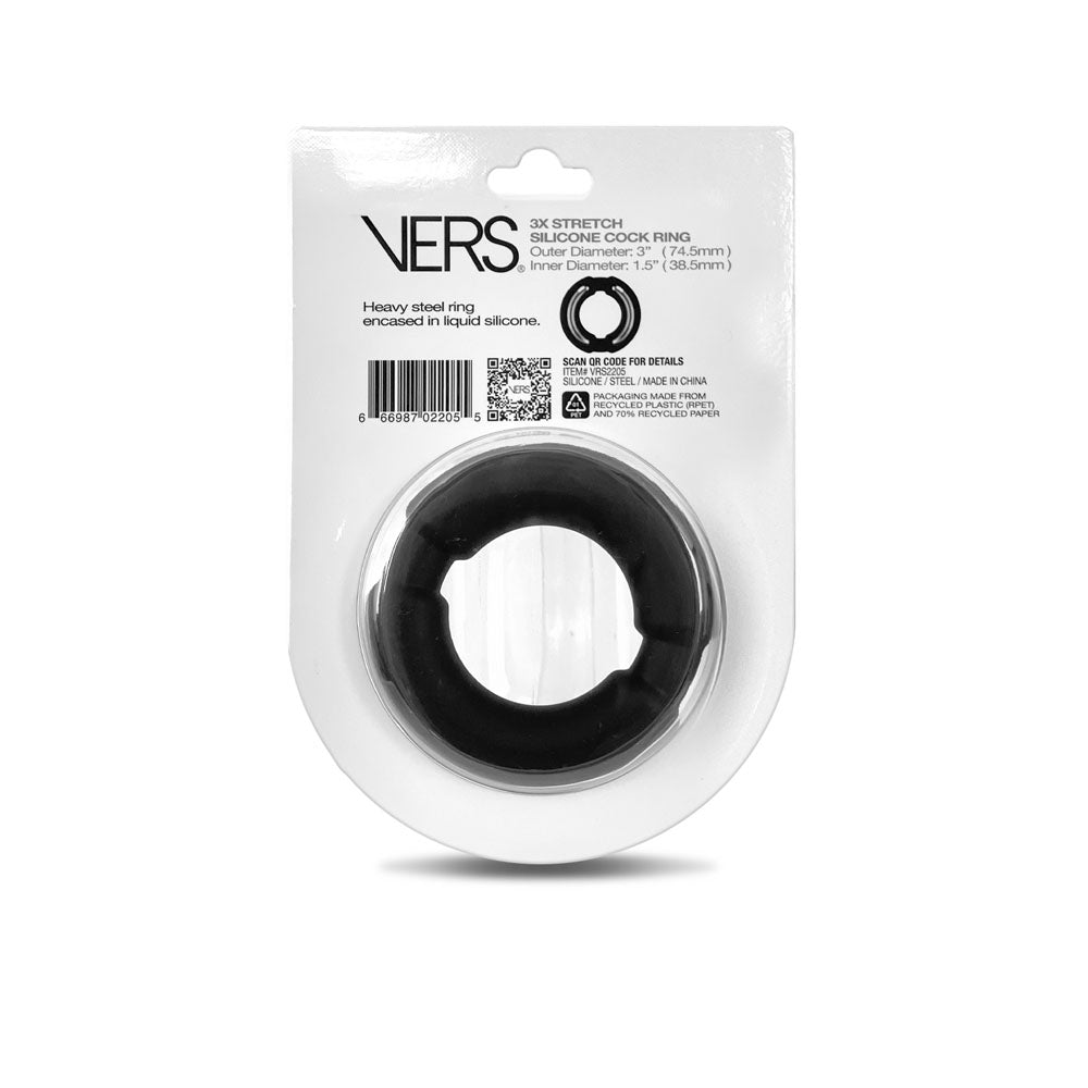 VERS Liquid Silicone Weighted Steel Core C - Ring - Black - COCK RINGS