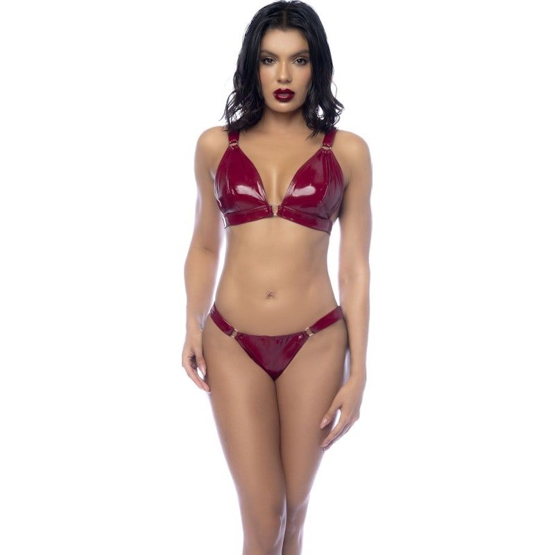 Wet Look Vinyl 2 Pc Set Gloss Wine - Lingerie