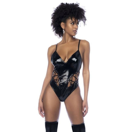 Wet Look Vinyl Bodysuit Black - Lingerie