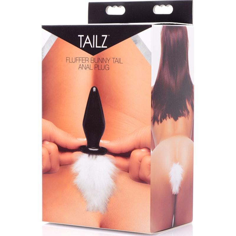 White Fluffer Bunny Tail Glass Anal Plug - Adult Toys