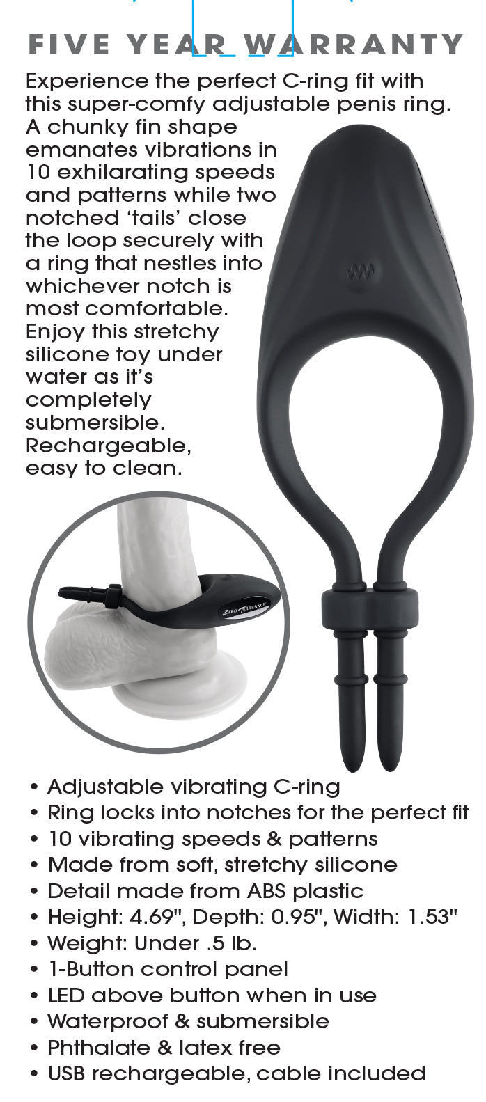 Zero Tolerance Perfect Fit – USB Rechargeable Vibrating Lasso Cock Ring - COCK RINGS