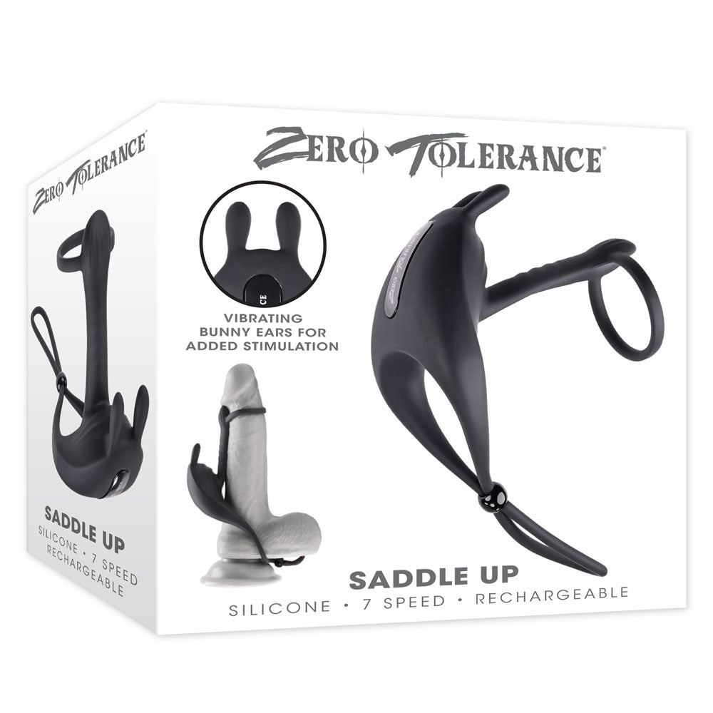 Zero Tolerance SADDLE UP - Black USB Rechargeable Vibrating Cock & Ball Rings - COCK RINGS