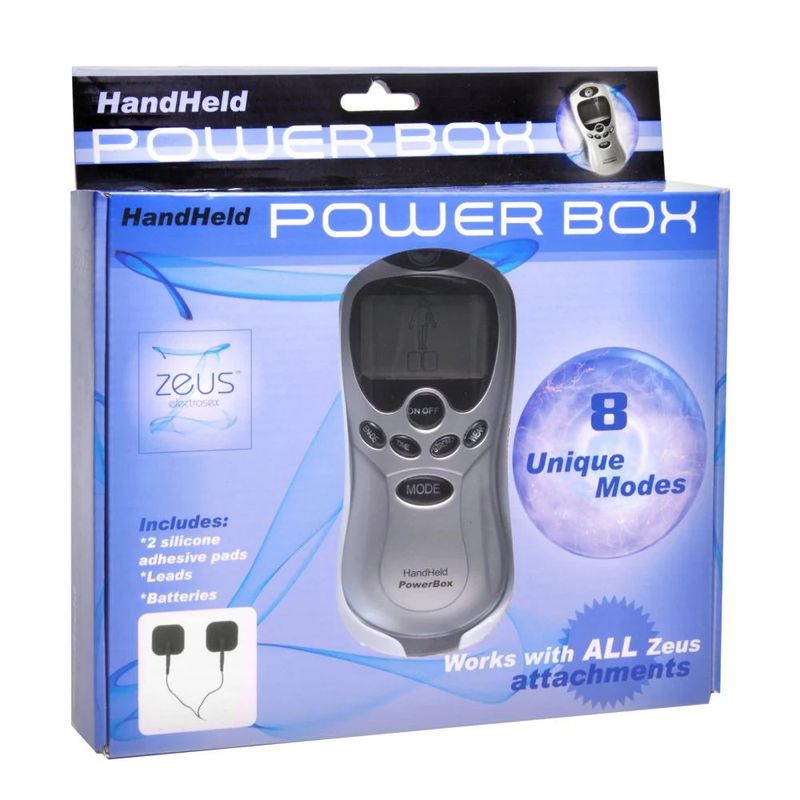 Zeus Handheld 8 Mode Power Box with Black Pads - Adult Toys - Naughty by Nature Adult Store