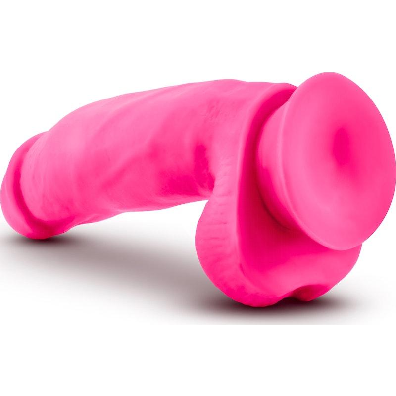 Neo Elite 7in Silicone Dual Density Cock with Balls Neon Pink - Naughty by Nature Adult Store