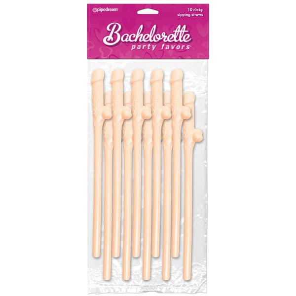Bachelorette Party Favors - Dicky Sipping Straws - Flesh Straws - Set of 10 - Naughty by Nature Adult Store