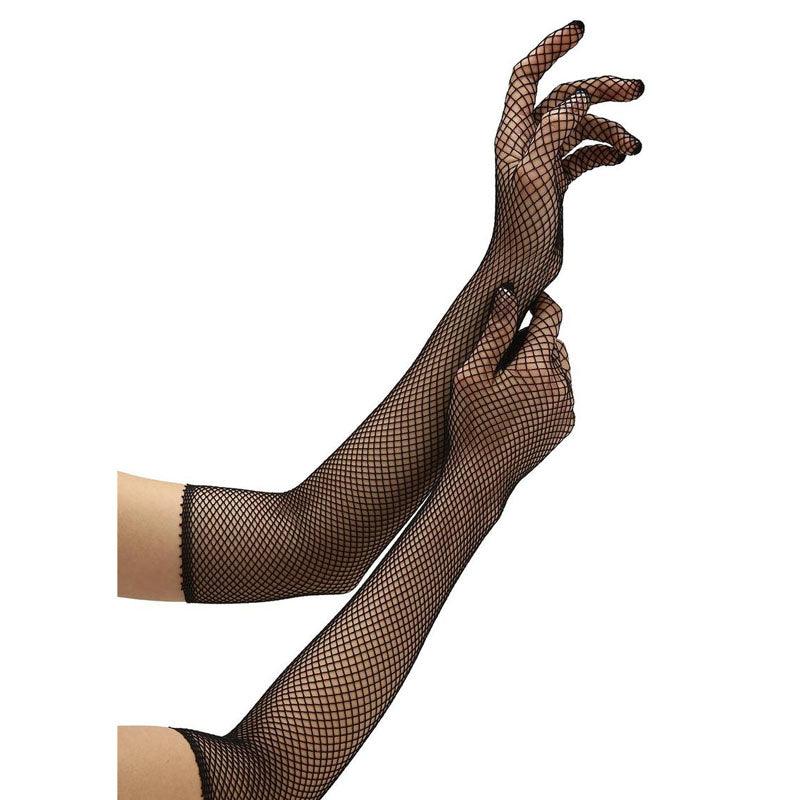 Baci White Label Fishnet Opera Glove - Black Gloves - LINGERIE & BODY WEAR