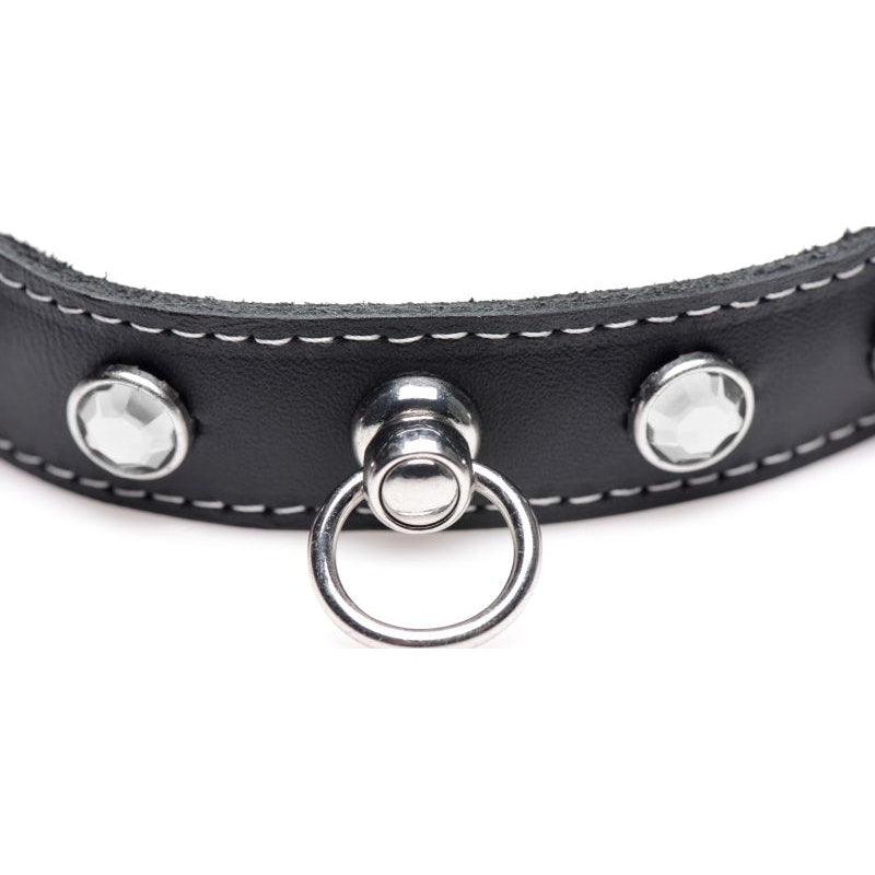 Bling Vixen Leather Choker w Clear Rhinestones - Adult Toys