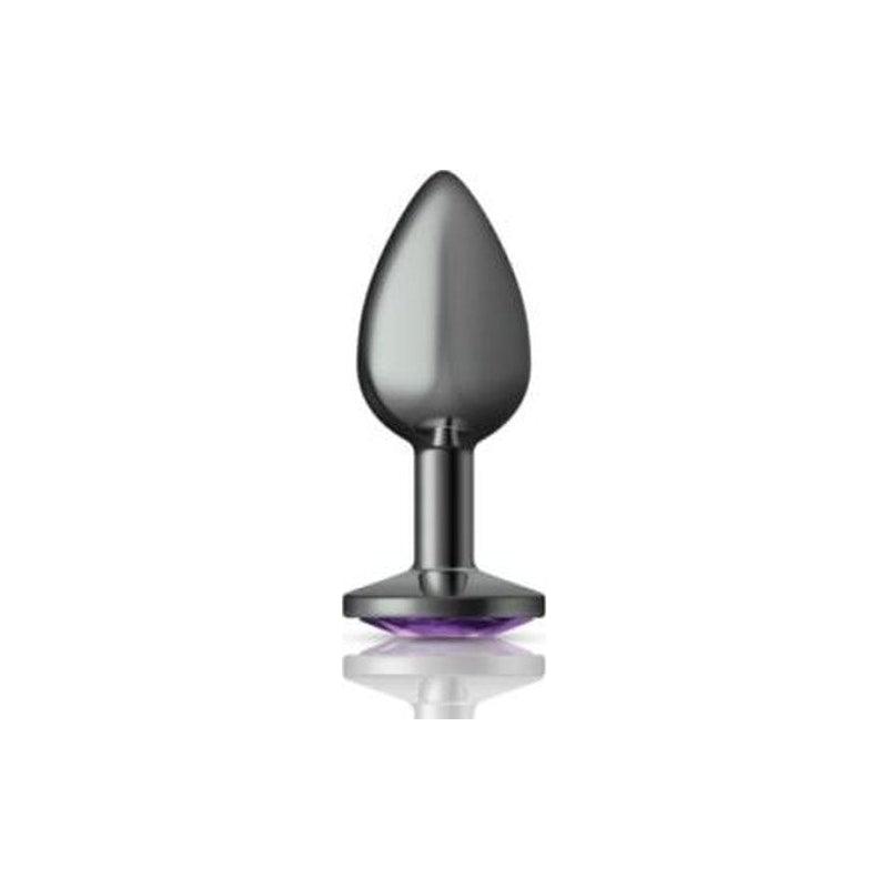 Cheeky Charms Gunmetal Round Butt Plug w Purple Jewel Small - Naughty by Nature Adult Store