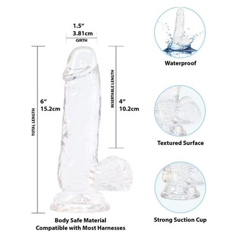 Crystal Dildo w Balls 6in Clear - Naughty by Nature Adult Store