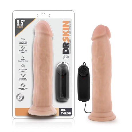 Dr Skin Dr Throb 9.5in Vibrating Realistic Cock with Suction Cup Vanilla - Naughty by Nature Adult Store