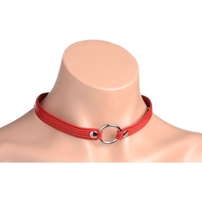Fiery Pet Leather Choker w Silver Ring Red - Naughty by Nature Adult Store