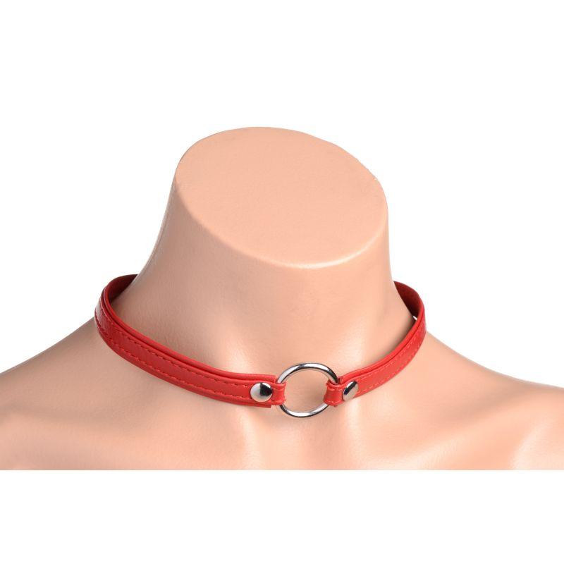 Fiery Pet Leather Choker w Silver Ring Red - Naughty by Nature Adult Store