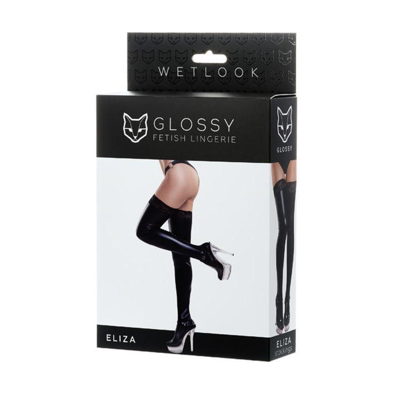Glossy Wetlook Stockings w Lace Insert Eliza - Lingerie