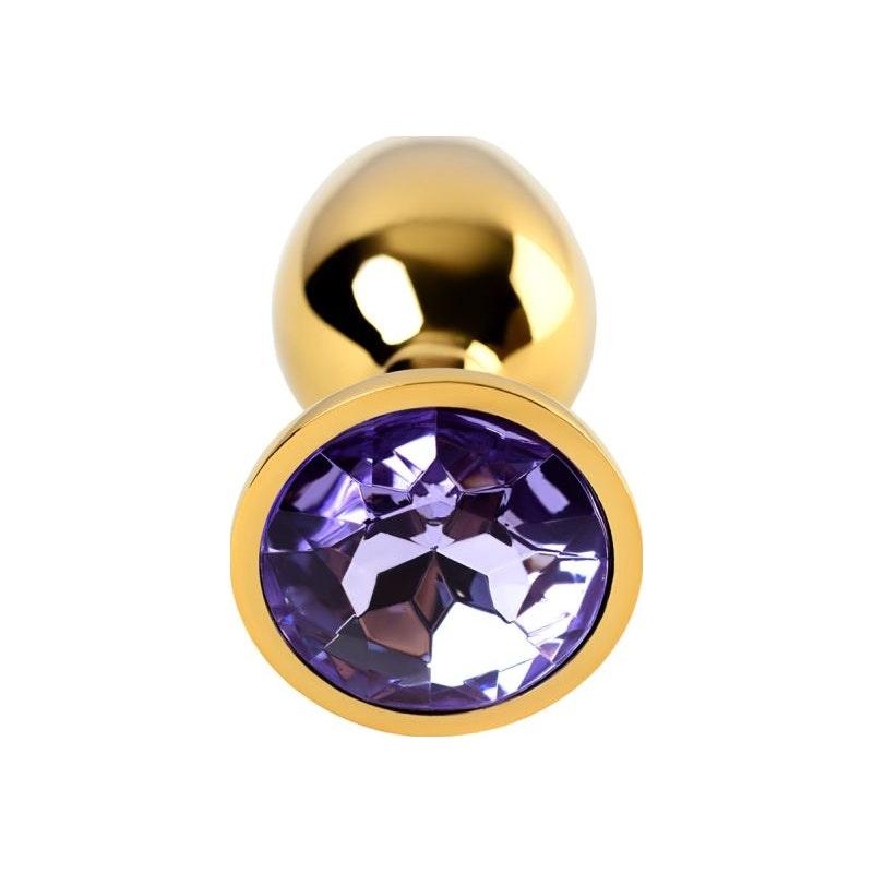 Gold Metal Anal Plug w Amethyst Crystal Small - Naughty by Nature Adult Store