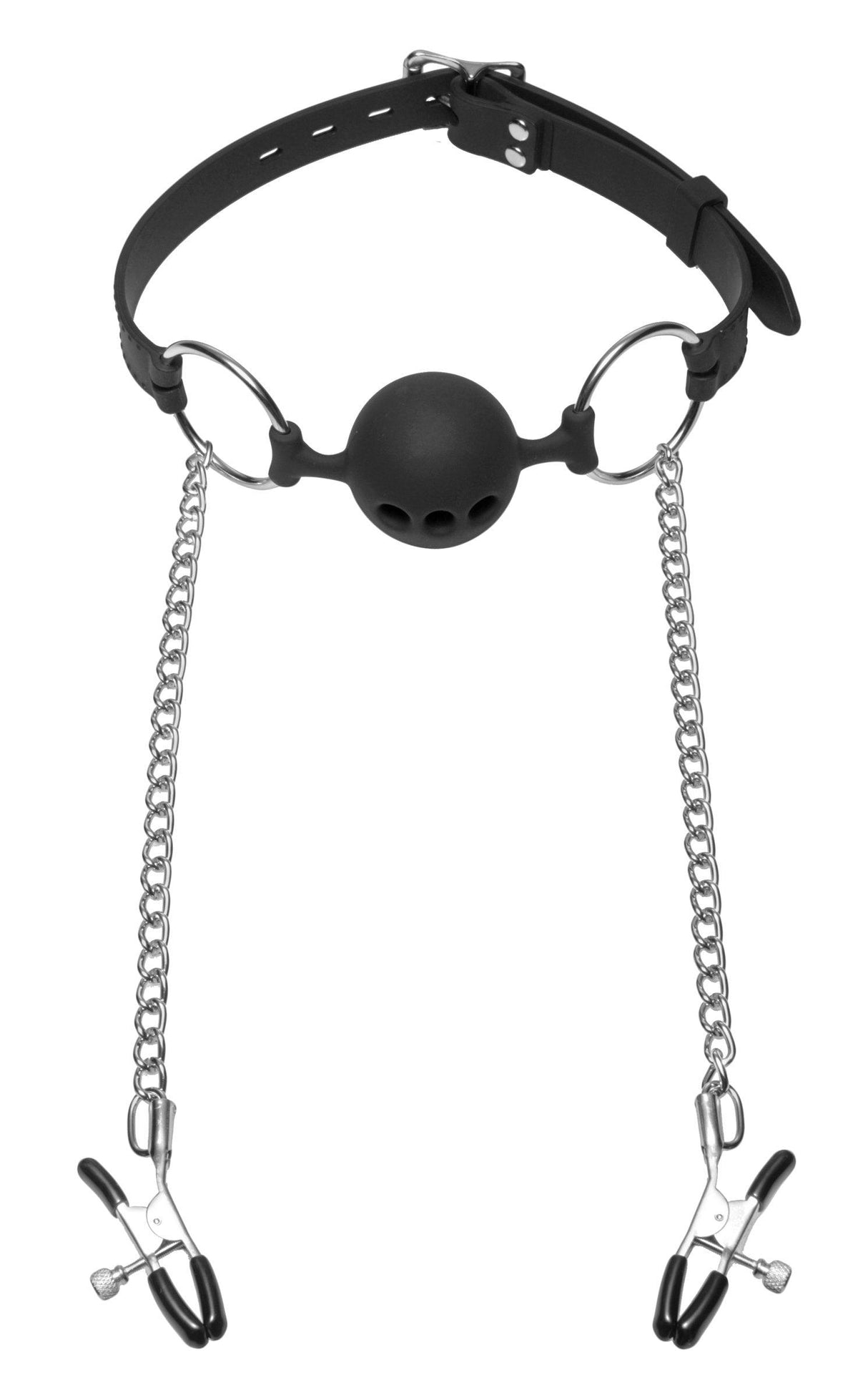 Hinder Breathable Silicone Ball Gag With Nipple Clamps - Adult Toys