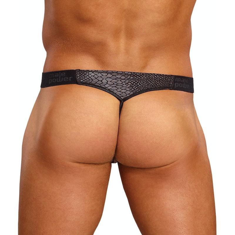 Male Power Micro G - String – Black Snakeskin Nylon Spandex Underwear - Lingerie