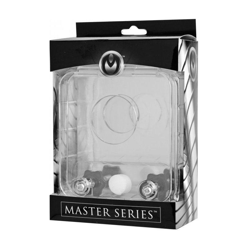 Master Series Clear Acrylic Cock and Ball Crusher – Adjustable Pressure - Adult Toys