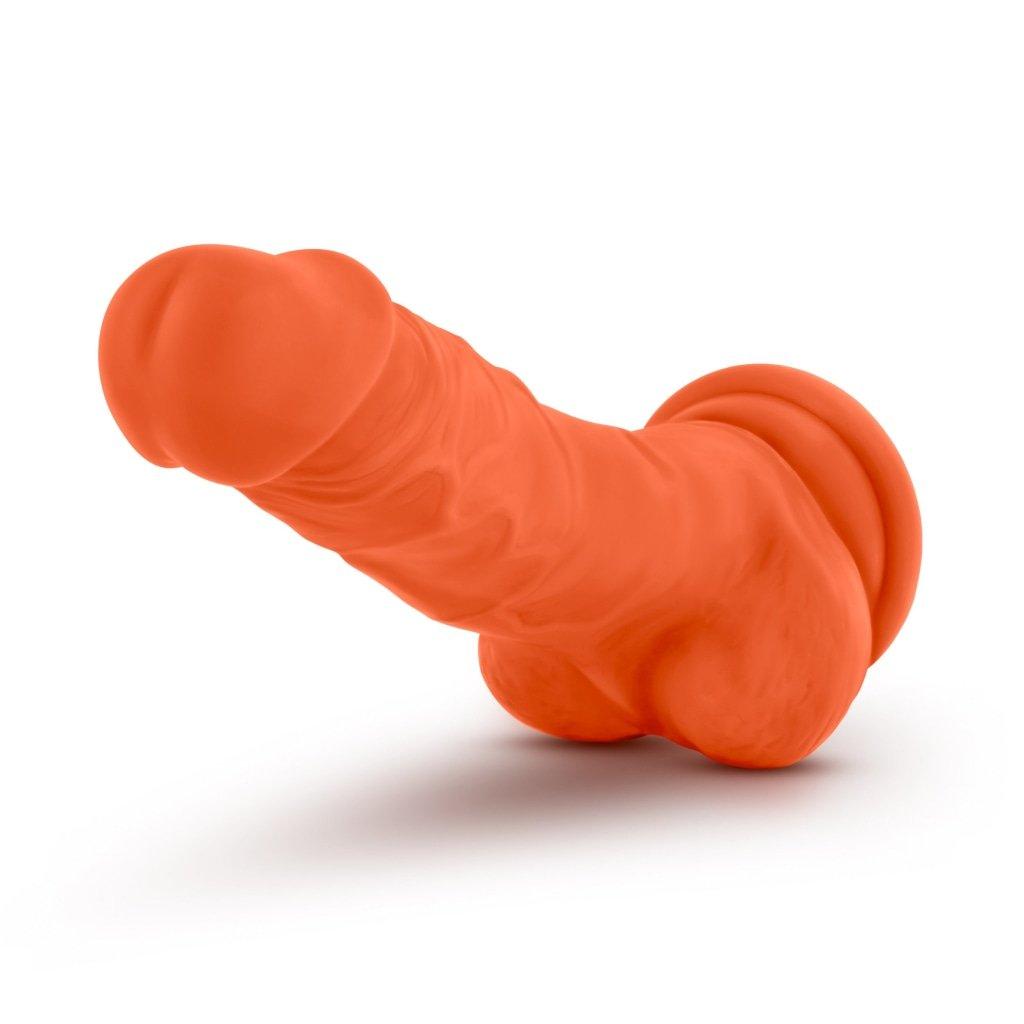 Neo Elite 7.5in Silicone Dual Density Cock with Balls Neon Orange - Naughty by Nature Adult Store