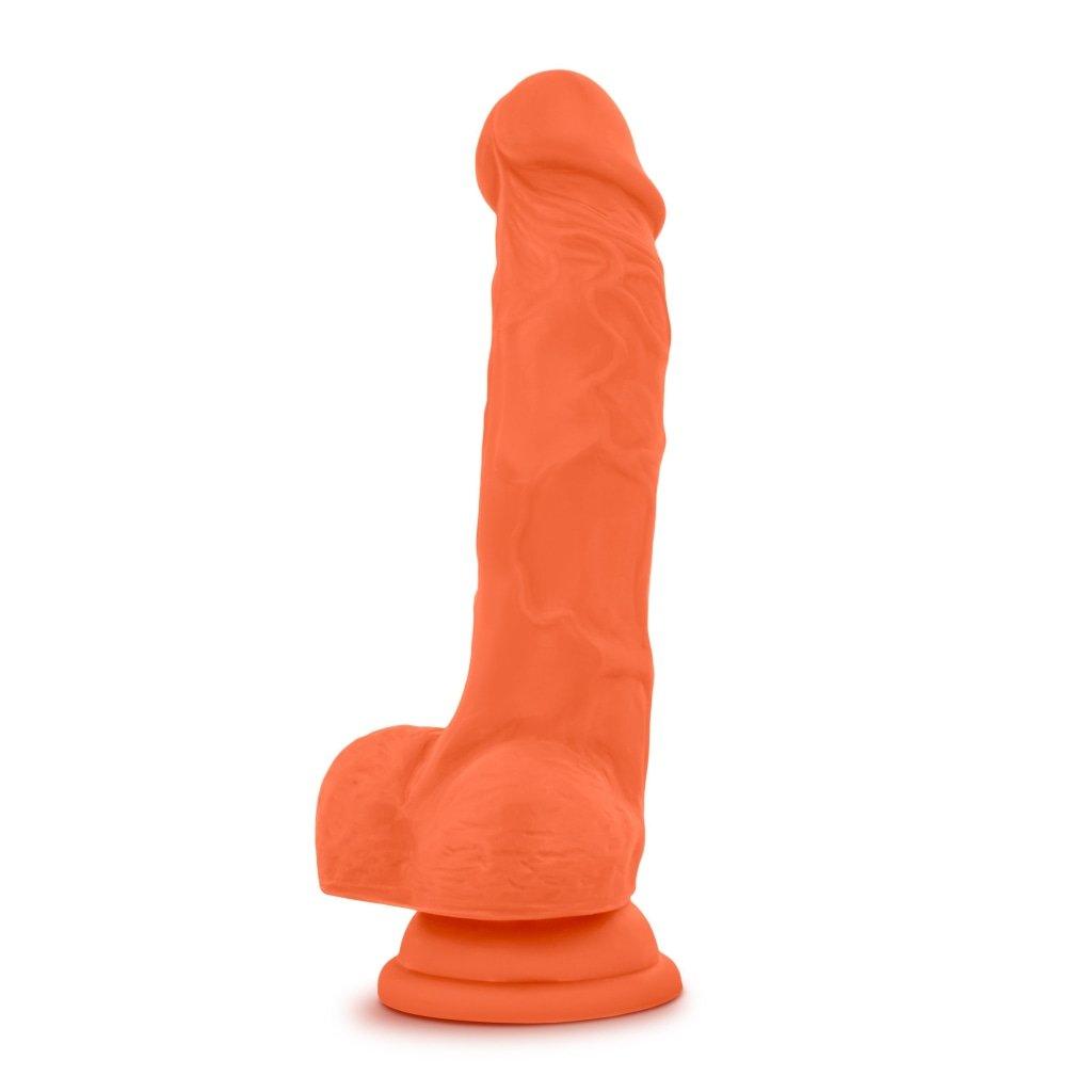 Neo Elite 7.5in Silicone Dual Density Cock with Balls Neon Orange - Naughty by Nature Adult Store