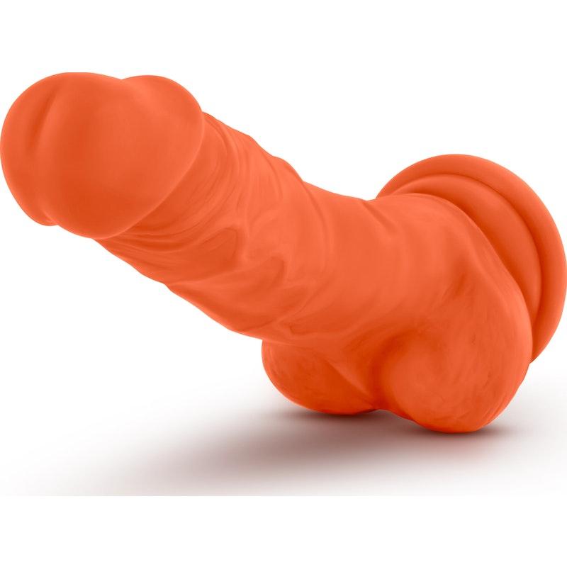 Neo Elite 7.5in Silicone Dual Density Cock with Balls Neon Orange - Naughty by Nature Adult Store