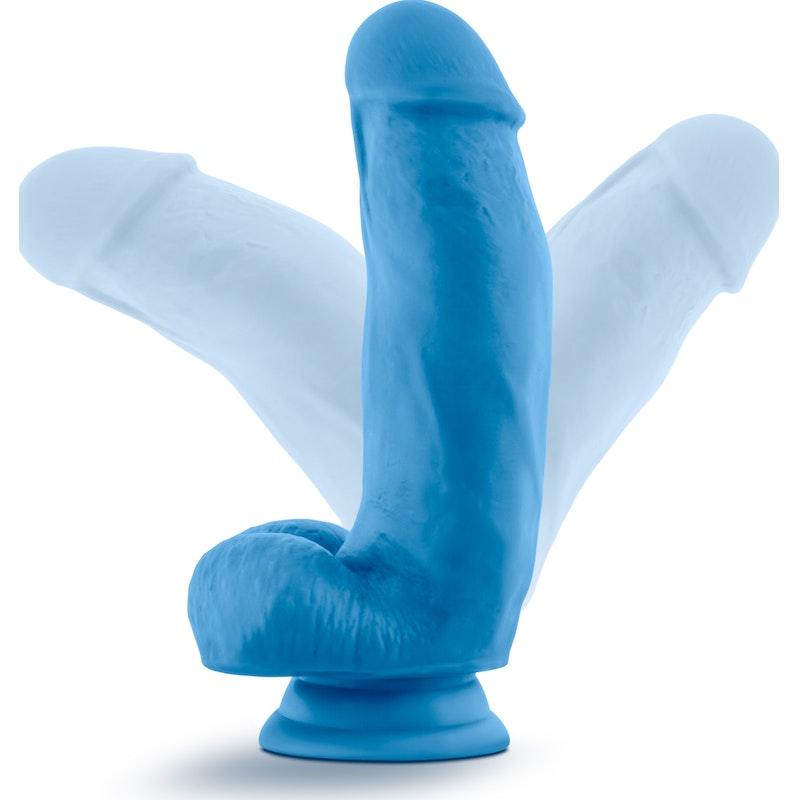 Neo Elite 7in Silicone Dual Density Cock with Balls Neon Blue - Naughty by Nature Adult Store