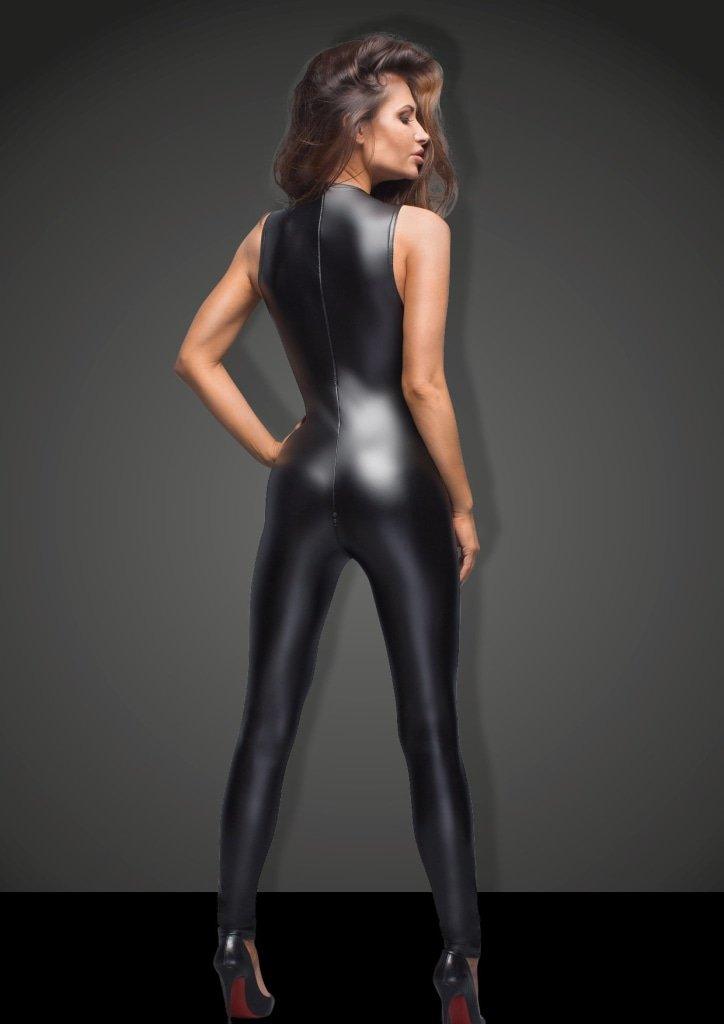 Noir Power Wetlook Sleeveless Overall with Lace and 2 - Way Zipper - Lingerie