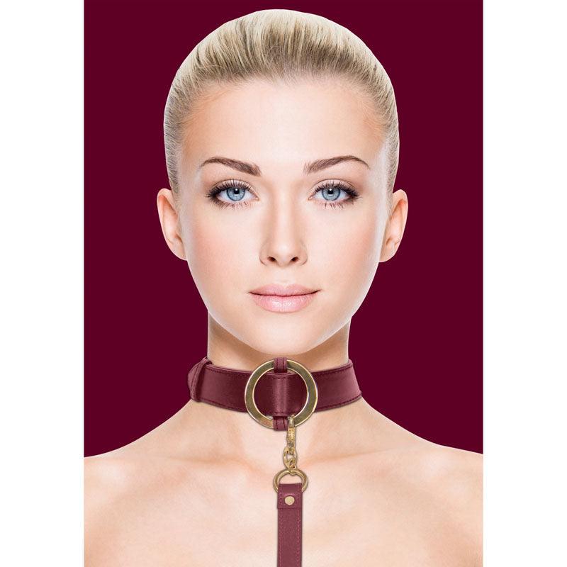 OUCH! Halo - Collar With Leash - Burgundy Restraint - Naughty by Nature Adult Store