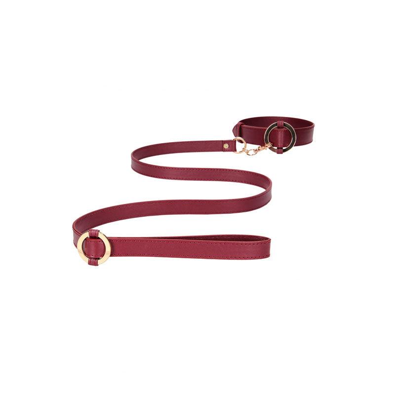 OUCH! Halo - Collar With Leash - Burgundy Restraint - Naughty by Nature Adult Store