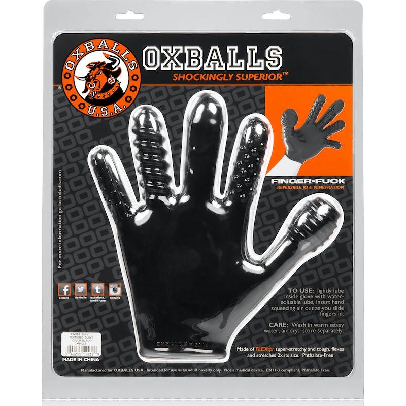 OxBalls Finger Fuck Glove – Textured Rubber Fisting Glove in Black - Adult Toys