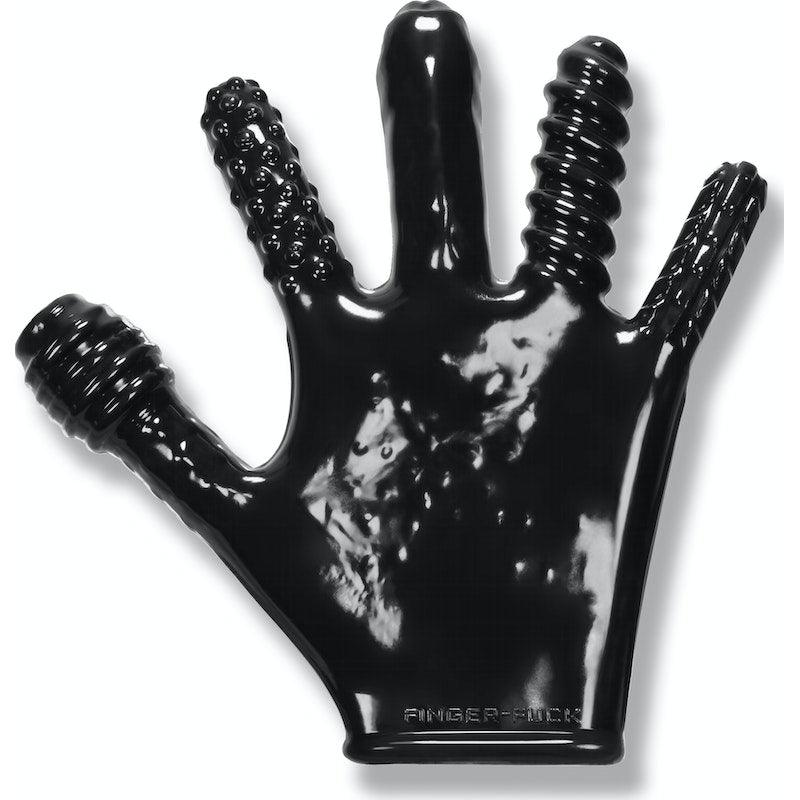 OxBalls Finger Fuck Glove – Textured Rubber Fisting Glove in Black - Adult Toys