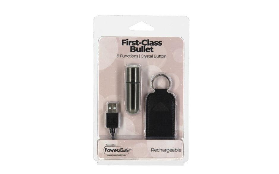 Power Bullet First Class 6cm Rechargeable w Crystal Gun Metal - Adult Toys