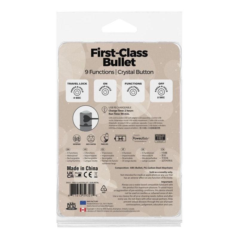 Power Bullet First Class 6cm Rechargeable w Crystal Gun Metal - Adult Toys