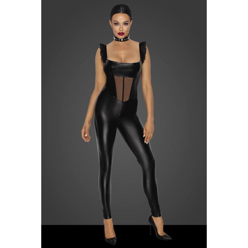 Power Wetlook Overall w Tulle Panel - Lingerie