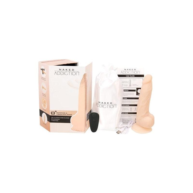 Rotating 8in Vibrating Dildo w Remote Vanilla - Adult Toys