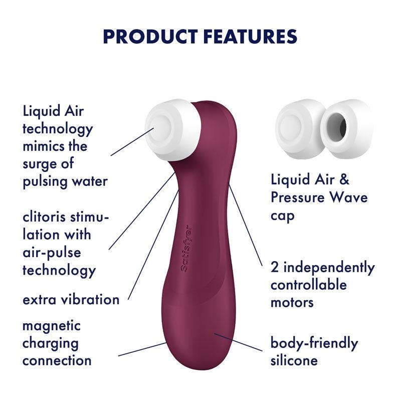 Satisfyer Pro 2 Generation 3 - Wine Red Touch - Free USB - Rechargeable Clitoral Stimulator - AIR PULSATION - PREMIUM