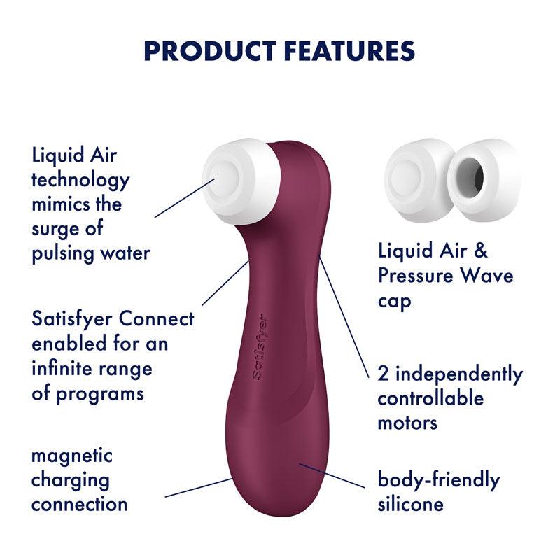 Satisfyer Pro 2 Generation 3 with App Control - Wine Red Touch - Free USB - Rechargeable Clitoral Stimulator - AIR PULSATION - PREMIUM