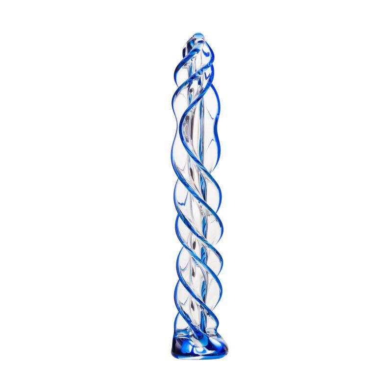 Sexus Glass Dildo Blue Helix 18.7cm - Adult Toys