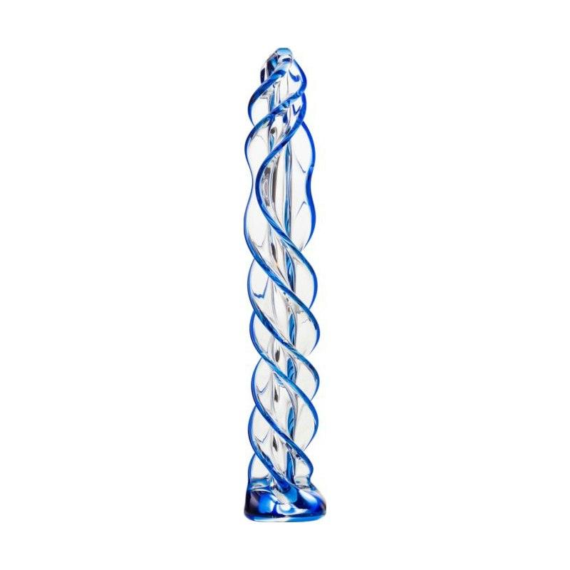 Sexus Glass Dildo Blue Helix 18.7cm - Adult Toys