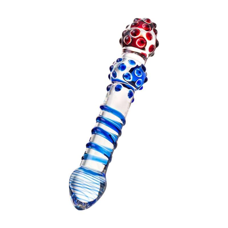 Sexus Glass Dildo Blue Red 20.5cm - Adult Toys