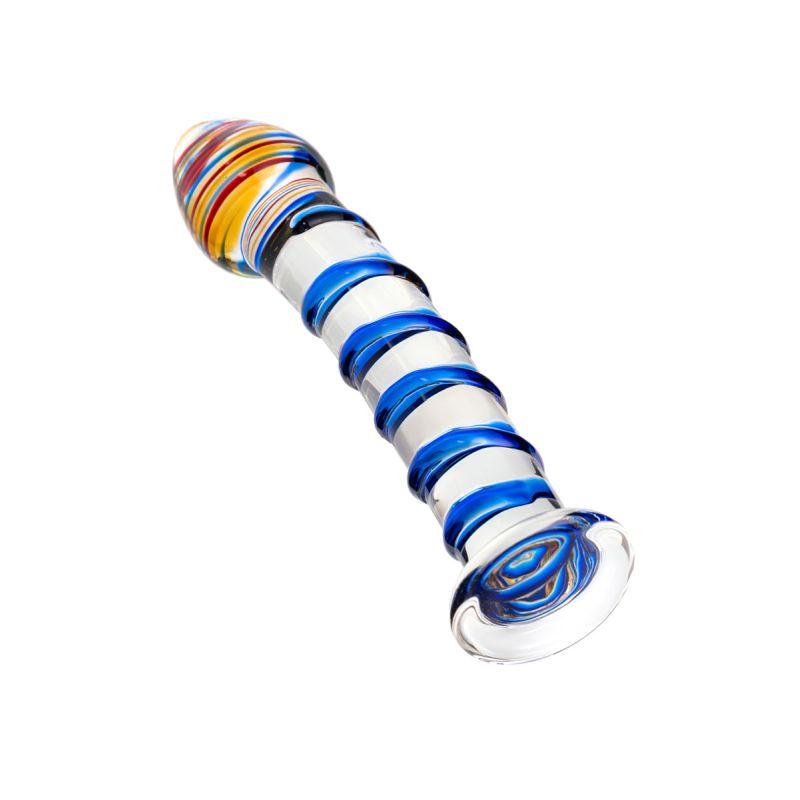 Sexus Glass Dildo Blue Swirls 18cm - Adult Toys