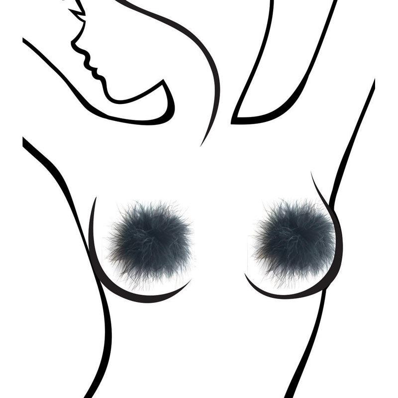 Sexy AF - Nipple Couture Black Marabou - Black Marabou Reuseable Nipple Pasties - LINGERIE & BODY WEAR