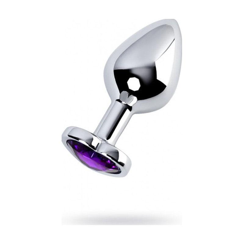 Silver Metal Anal Plug w Amethyst Heart Crystal Medium - Naughty by Nature Adult Store
