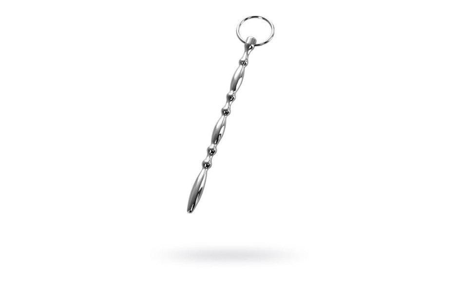 Silver Metal Beaded Urethral Plug w Ring - Adult Toys