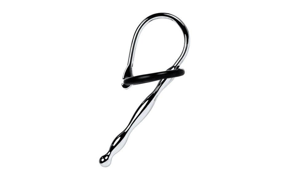 Silver Metal Urethral Plug w Black Silicone Ring - Adult Toys