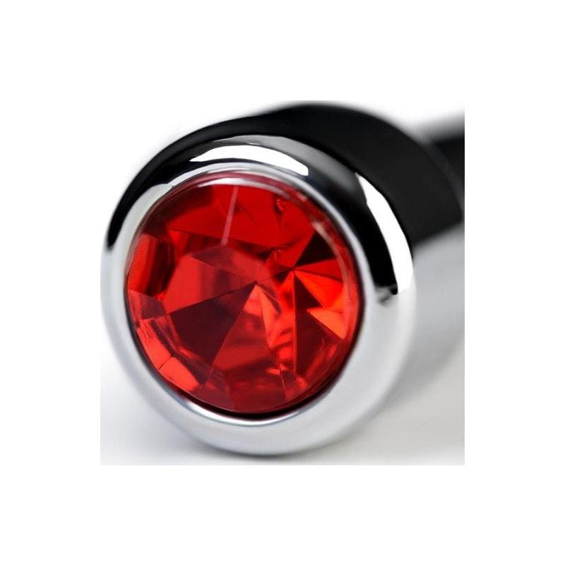 Silver Metal Urethral Plug w Ruby Rhinestone - Adult Toys
